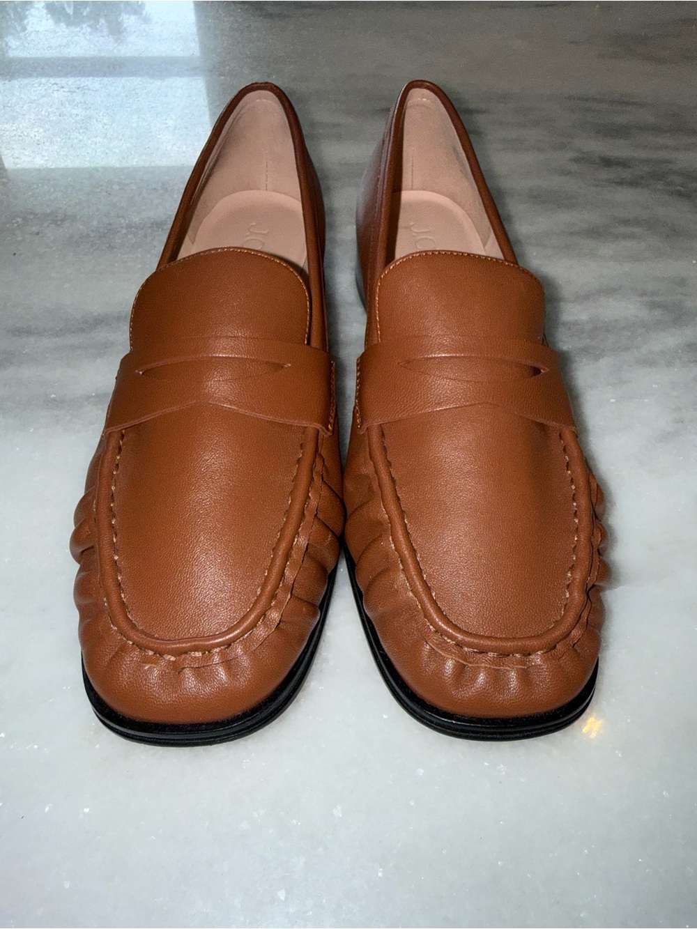 J Crew Maison Ruched Leather Loafers-Light Brown-Size 8